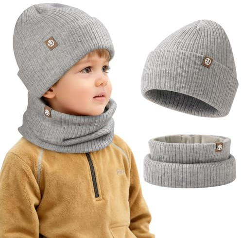 AOOSA Gorro y Bufanda Niño Niña, Suave y Flexible Sombrero de Invierno Niños, Gorro de Punto y Bufanda Traje de 2 Piezas para otoño de 2 a 8 años