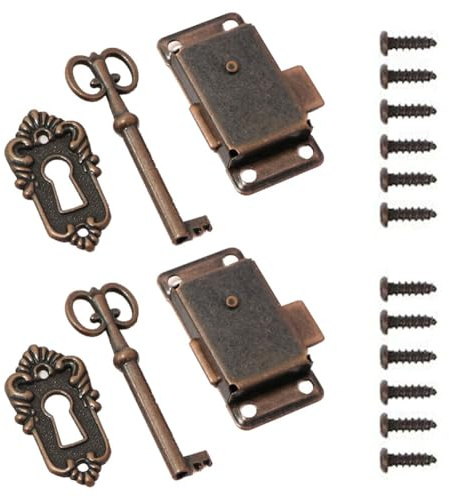 BlesConi Confezione da 2 serrature in bronzo anticato con chiave, per scatole di legno vintage, portagioie e mobili