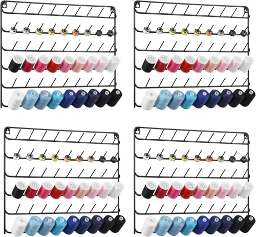 CADUKE Set di 4 54 bobine di supporto per filo da cucito, organizer per filato/supporto per filo, supporto in metallo da appendere per ricamo, trapuntatura, cucito (nero)