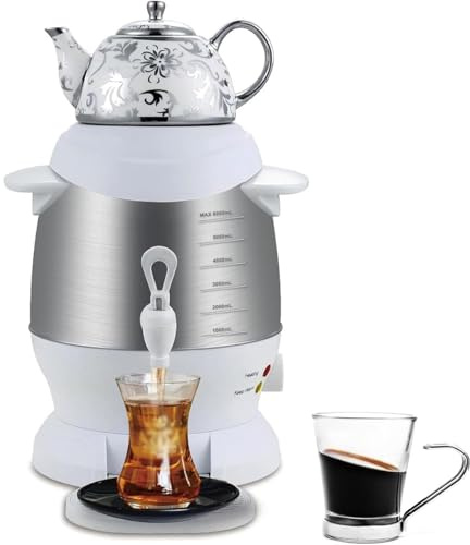 Samovar - Bollitore elettrico a 2 livelli con funzione di mantenimento del calore, manico anti scottatura e protezione per ebollizione a secco, per caffè, tè profumato