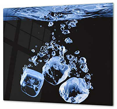 Cutting Board and Cooktop Cover - Impact & Shatter Resistant Glass; Measures: Single: 60 x 52 cm”; Double: 2 x 30 x 52 cm; D02 Water Series: Ice