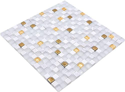 Piastrelle a mosaico in vetro naturale, pietra naturale, pietra EP mix, bianco e oro