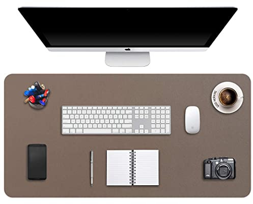 DOBAOJIA Alfombrilla de Escritorio, Protector de Escritorio, Alfombrilla Ordenador, Alfombrilla Teclado y Raton, Tapete de Escritorio, Cuero PU Impermeable + Gamuza Antideslizante (90 x 43cm Lodo)