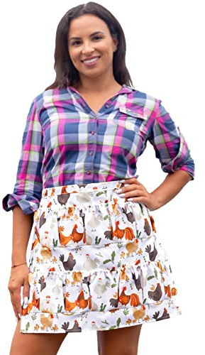 MZCXMAO Egg Collecting & Gathering Apron with 12 Pockets - Chicken Egg Apron for Women/Men, Fresh Eggs Collection (Hen Design, Gifts for Chicken Keepers)