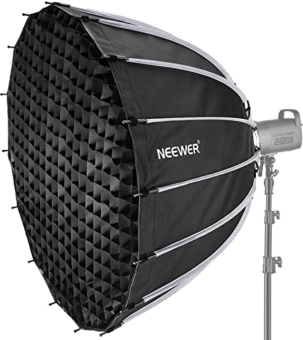 NEEWER 47,2Zoll/120cm Parabolic Softbox Quick Setup Quick Folding, mit Diffusoren/Wabengitter/Tasche, kompatibel mit Aputure 120d Light Dome Godox sl60w NEEWER RGB CB60 und Anderen Bowens Mount Lights