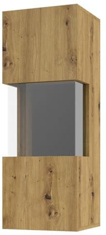 Meublorama Pequeña Vitrina Colgante de 1 Puerta parcialmente acristalada, colección EVA. Color Roble y Negro.