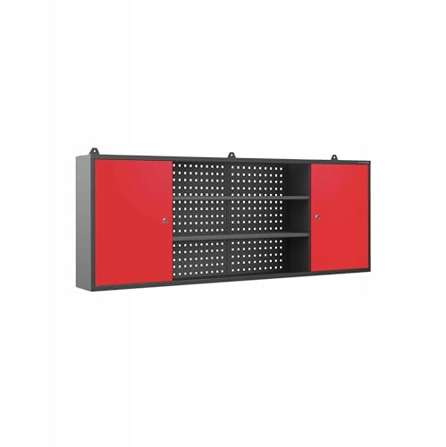 Jan Nowak Hängeschrank Werkzeugschrank Werkstattschrank Metallschrank Lochwand 2 Fächer 160 cm x 60 cm x 20 cm (Anthrazit-Rot)