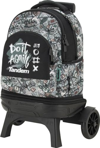 Rucksack Fester Trolley Compact Abnehmbare Große Räder Tandem Play Game, Schwarz
