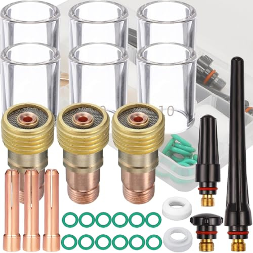 EATBALE Kit de Accesorios antorcha de Soldadura para TIG Lente de Gas Corta Copa de Vidrio #10 Cuerpo de Pinzas Pinzas, Copa Trasera Junta de Copa Junta tórica WP-17/18 / 26 Pistola de Soldadura