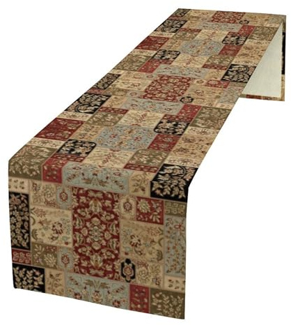 Vintage Patchwork Table Runner Country Farmhouse Flowers Art Printed Runner for Home Kitchen Dining Table Living Room Decor Fabric 1 Panel W13xL60in
