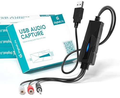 DigitalLife USB 2.0 Audio Grabber con Entrada Estéreo R/L y 3,5 mm, Pack de 4 - Digitalizador de Audio para Vinilos y Cintas, Compatible con Windows 10,11, macOS 15.1.1, Linux