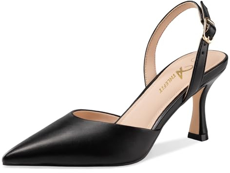Athlefit Closed Pointed Toe Kitten Heels for Women Dress Work Wedding Party Slingback Stiletto Pumps Shoes Black, Size 7.5, SAPU2606W