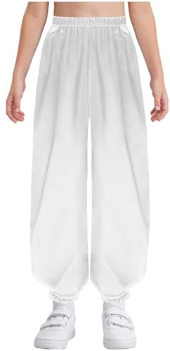 CHICTRY Satin Kung Fu Pants for Kids Loose Fit Martial Arts Practice Trousers Tai Chi Wing Chun Harem Pants White 13-14 Years