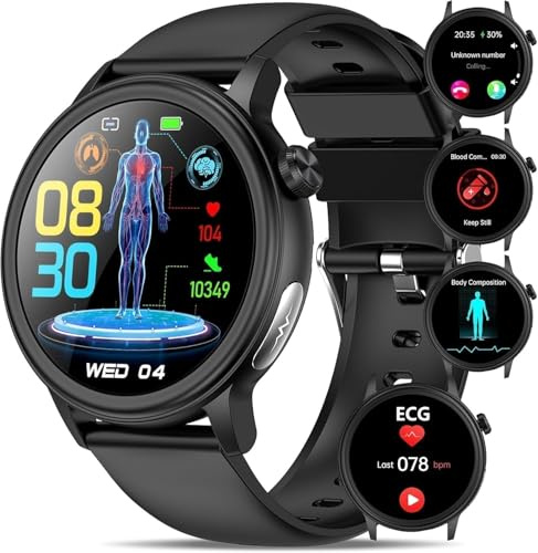 2026 Smartwatch donna uomo ECG+HRV/𝐆li𝐜𝐞𝐦𝐢𝐚/24H Pressione Sanguigna/Sonno/Cardiofrequenzimetro/BMI/SPO2/Acido Urico/Lipidi,1.39rotondo Orologio Salute Fintess con Telefono/chiamata SOS/IP68