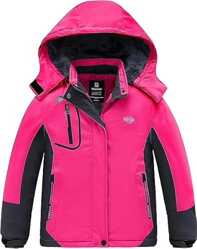 Wantdo Giacca da Sci Impermeabile Cappotto da Lavoro Idrorepellente Abbigliamento da Sci Taglia Forti Giubbotto Running Antipioggia Bambina Fucsia 116-122
