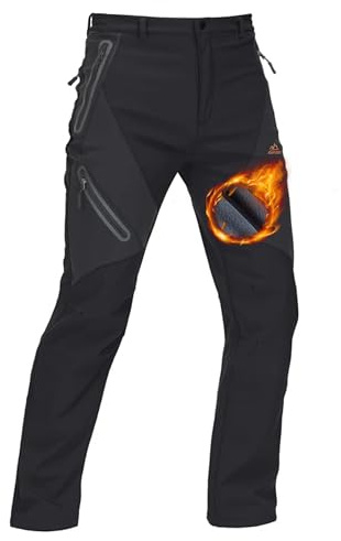 TACVASEN Waterproof Work Trousers for Men Thermal Trousers Outdoor Winter Sports Cold Pants for Hiking Hunting Black,32