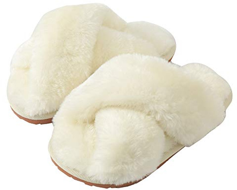 Hitopteu Pantofole Donna Peluche Casa Scarpe Bambini Invernali Slippers Ciabatte Aperta Pantofole Pelose Fluffy Infradito bianca EU 39/40 per la dimensione dell'etichetta 40/41