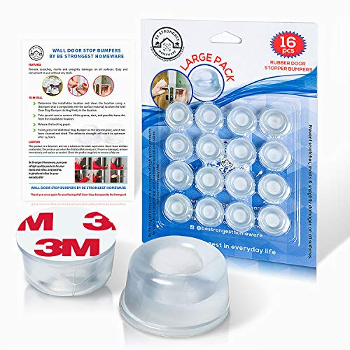 Door Stops - Wall Protector - 16 Pack - Clear Rubber - Wall Mounted - Self Adhesive - Guard Against Slam Door