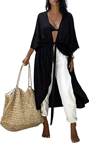 Bsubseach Women Long Beach Swimsuit Cover Ups for Swimwear Sexy Bikini Beach Kimono Cardigan Black