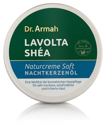Dr. Armah – Lavolta Shéa – Naturkräm mjuk nattljusolja – hudkräm tillverkad av 100 % sheasmör med E-vitamin och nattljusolja för intensiv fukt – kräm för torr och känslig hud – 150 ml