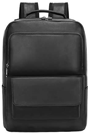 Leathario Leder Rucksack Kurierrucksack für Herren Damen Laptoprucksack 14 Zoll aus Rindsleder Fahrradrucksack Schulrucksack für Uni Arbeit Schwarz