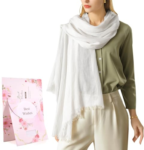 Tuopuda Foulard Châle Femme Écharpe pour Printemps Automne Hiver Étole Longues Scarf pour Mariage Soirée Cocktail Fête Plage Cover Up Ultra-Léger Respirant Elégant Cadeau 195 x 95CM, Blanc