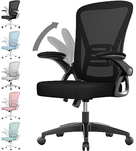 rattantree Office Chair, Mid Back Ergonomic Desk Chair with Flip-up Armrest, Computer Swivel Chair with Back Support, Adjustable Conference Executive Manager for Home/Office Use
