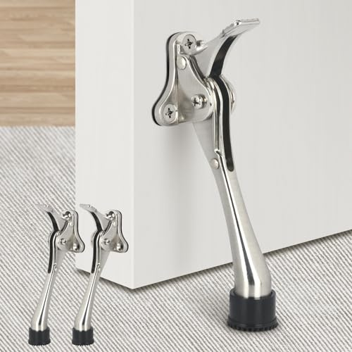 Door Stops, Kick Down Door Stoppers, Brushed Nickel Door Kick Stop - 6 Inch Heavy Duty Door Stopper, Non-Slip Rubber, 2 Pack