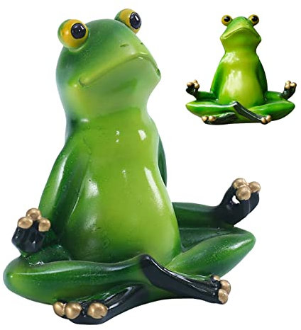 Rachlicy Grenouille Figures Jardin Décoration Yoga Grenouille Animaux en Plein Air Méditer Grenouilles Statue Grenouille Jardin Ornements pour Étang Maison Pelouse Clôture Tabouret Décor 10.2x10.8 cm