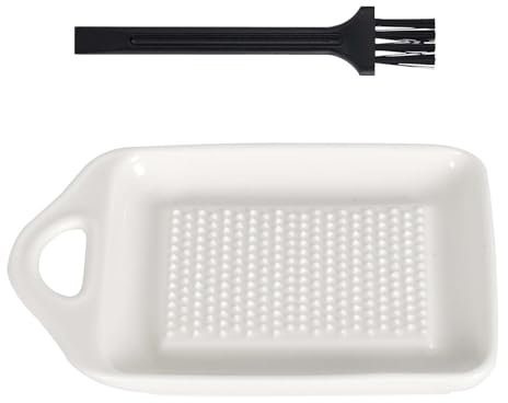 Cleminsta Rallador de Cerámica Con Plato y Cepillo - Apto Para Lavavajillas, Ideal Para Jengibre, Parmesano, Cúrcuma, Ajo, Apio, Zanahorias, Limones