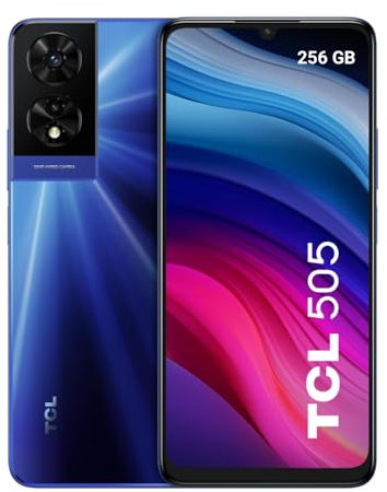 TCL 505 256GB - Smartphone de 6.75 Pantalla HD+ NXTVISION Mayor Confort Ocular, 10GB (6+4), Ampliable MicroSD, Dual SIM, Doble Altavoz, Cámara 50MP, Batería 5010mAh, Android 14. Ocean Blue