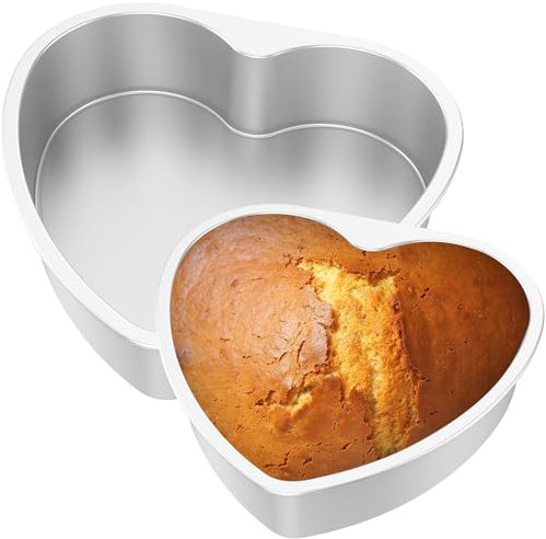 BUTORY 2 Pcs Heart Shaped Cake Tin 8 & 6 inch Non-Stick Heart Shape Cake Pans Reusable Cake Baking Tray Cheesecake Molds Heat Resistant Cake Tins Baking for Wedding Birthday Family Occasions