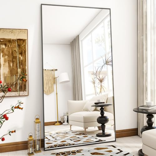 VooBang Large Full Length Mirror 78 x 35 - Shatterproof Huge Floor Full Body Mirror with Metal Frame, Freestanding, Wall Mounted, or Wall Leaning for Bedroom, Living Room, Dressing Room, Black