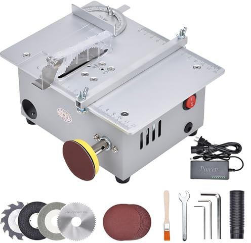 TAZZOR Mini sierra circular de mesa, 5000 rpm, altura de hoja de sierra ajustable de 0-20 mm, 7 niveles de velocidad, ideal para modelismo y trabajos de precisión, mini sierra de mesa eléctrica (hoja