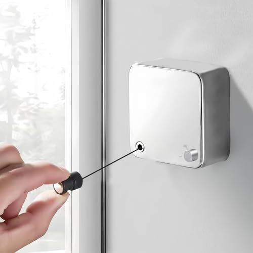 Retractable Washing Line, Adjustable Clothes Drying Rope String, Wall Mounted Telescopic Clothesline, Extendable 4.2 m Clothes Line for Indoor Balcony Bathroom Laundry