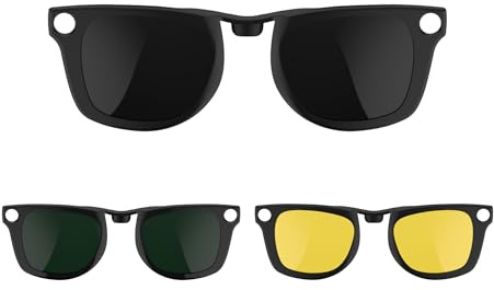 HiBloks - 3 clip polarizzate a clip, compatibili con Ray-Ban Meta Wayfarer e Gen 2 (RW4008/RW4012 Large), clip scolorimento per accessori Rayban Meta Gen 2 (verde scuro, giallo visione notturna, nero)
