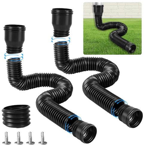 YushengTai Kit de Extensión Flexible para Bajante, Prolongación Redonda para Bajantes de Canalón 80/100 mm, Ampliación Ajustable de Canalones de 47 a 300 cm (Negro, 2 Piezas)