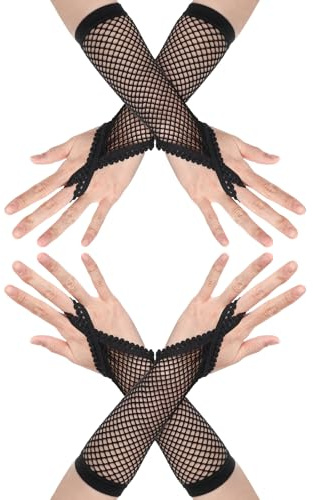 oruola 2 Pairs Fishnet Gloves,Kids Fishnet Gloves,Mesh Glove for Women,Black Lace Sleeves,Goth Punk 80s Party Cosplay Scene Accessories for Women & Girls