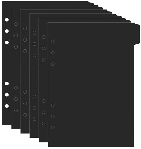 6 Pezzi Divisori per Cartelle A5, Divisori Raccoglitori Separatori Strisce Divisori Accessori Sistema di Smistamento Separatori per Cartelle Inserti per Raccoglitori ad Anelli Blocco Note A5, Nero