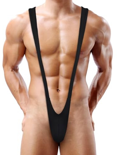 NewBull Borat Mankini Men Sexy Underwear Thong Stretchy Suspender Bodysuit Funny Gag Gifts Novelty Stag Prank Fancy Dress Costume One Piece Swimsuit Wrestling Singlet Black/Red/Green