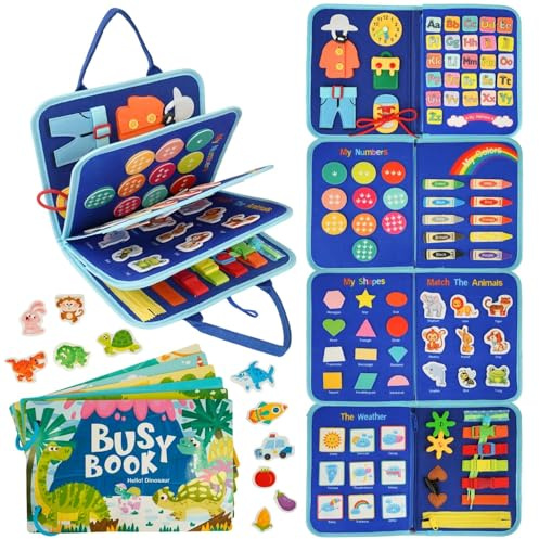 DEIERRI Pack Libros Montessori 1 año | Busy Book + Busy Board Montessori 1 año | Juguetes Niños | Regalos Originales Bebes | Libro Sensorial Bebe | 20 Páginas de Actividades Reutilizables