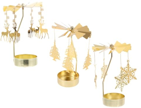 TOYANDONA 3 Piezas Portavelas Giratorios de Metal Dorado con Diseño de y de Soporte para Velas Tealight Rotatorio para Centro de Mesa Navideño Decoración Festiva para Bodas y Fiestas