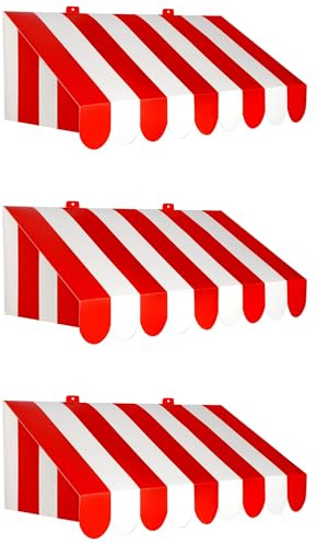 Beistle 3-D Red and White Awning Wall Decorations – 3 Pack, Cardstock Circus and Carnival-Themed Décor for Party Walls, Photo Booths, Italian Events and Vintage Clown or Fair Displays, 24¾ x 8¾