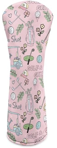 Rnyleeg Divertente copertura per mazze da golf, rosa chiaro, graziosa copertura per mazza da golf, in pelle PU, per fairway e legno, con elastico, accessori da golf, per donne e ragazze, universale