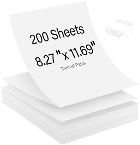 papel térmico A4 para impresora, 200 Hojas papel Térmico a4 plegable, Sin BPA, Compatible con la Mayoría de impresoras Térmicas