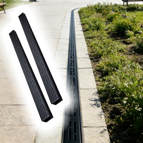 QHZYMX Canale di Scarico 2 Pezzi di Canale Drenaggio per Acque Piovane E per Driveway, Canali per Tubi Esterni, System Patio, 'Acqua Piovana con Griglia in Acciaio(Black,100x10X4cm/39.4x3.9x1.6in)