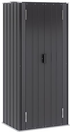 Greesum Outdoor Metal Storage Cabinet, 69'' Lockable Tall Shed, Vertical Tool Organizer with 2 Adjustable Shelves, for Garage, Patio, Backyard, Home & Lawn, Black
