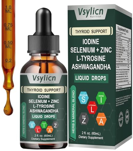 Gotas de Yodo Líquido para Tiroides 60 ml | Complejo con Selenio, Zinc, L-Tirosina y Ashwagandha | Suplemento Vegano para Energía y Metabolismo | Alta Absorción, Sin Alcohol