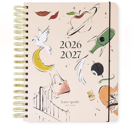 kate spade new york Mega Planner 10 x 8.5 Spiral Bound Agenda with Monthly & Weekly Layouts, Goal Tracker, Vacation Planner, Stickers, Tabs, Elastic Closure & Pocket August 2026-December 2027 (New York Dream)