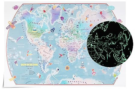 Maps International Poster per bambini, planisfero, fluorescente, 84,1 cm (l) x 59,4 (h) cm